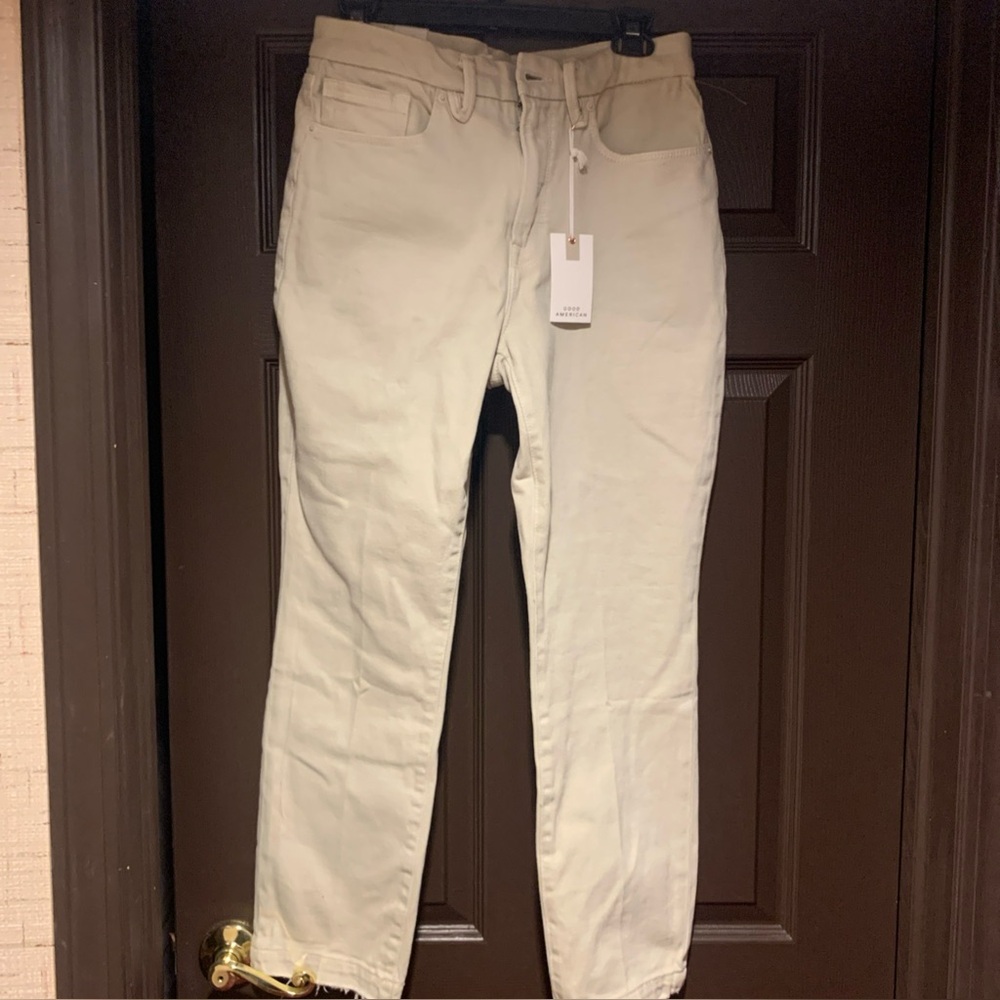 NWT Good American Khaki jeans 8/29 distressed hems